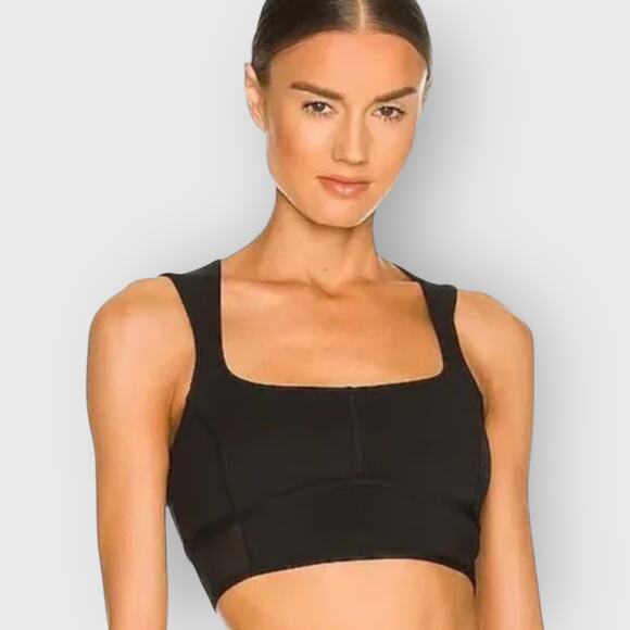 Le Ore Andria Black Sports Bra Small Square Neck Mesh Panel Activewear Fitness - Picture 2 of 5